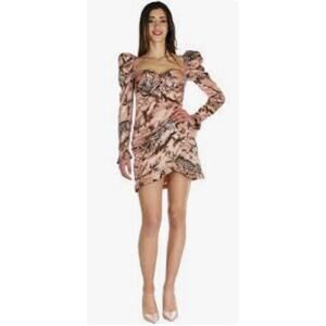 Odi Et Amo Leopard Mini Dress Size 46 US 10 Sweetheart Neck Puff Sleeve Jacquard